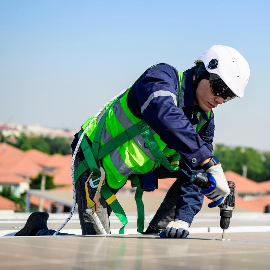 Roofing contractor performing roof repair on a residential home in Hidden Hills.