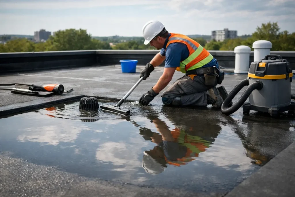 How to Fix Ponding Water on a Flat Roof Safely
