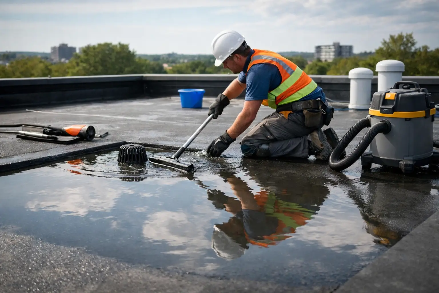 How to Fix Ponding Water on a Flat Roof Safely